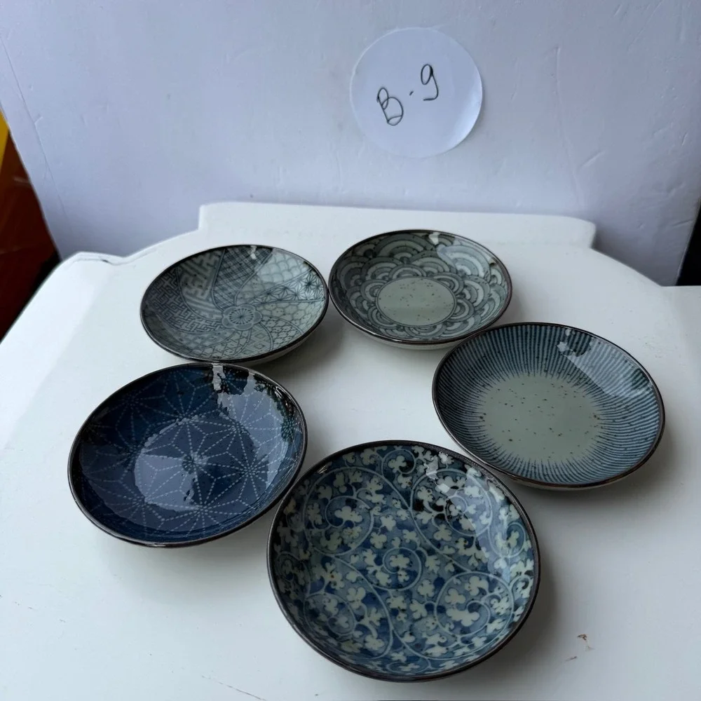 Set of 5 Japanese Style Ceramic Dipping Bowls Sauce Dishes Assorted Patterns B-9